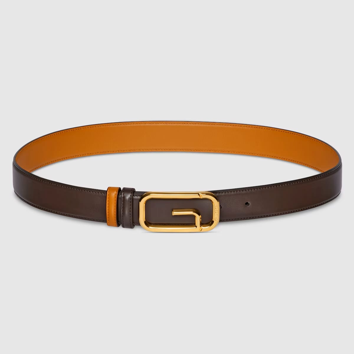 Reversible belt with square G buckle in dark brown